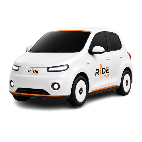 Ride Economy compact car with orange and white branding