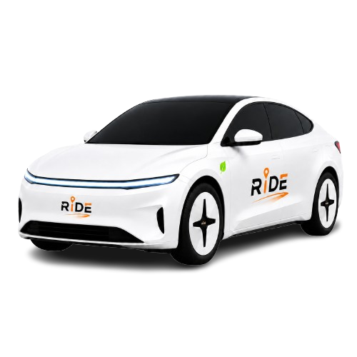 Ride EV Eco-Friendly electric sedan with green eco badge
